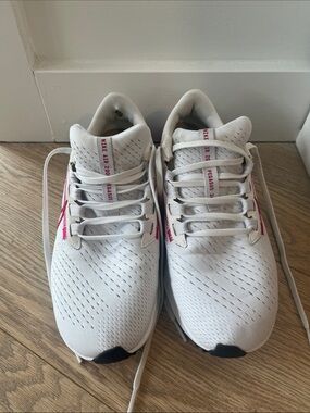 Nike Air Zoom Pegasus 38 White Running Sneakers with Pink Accents